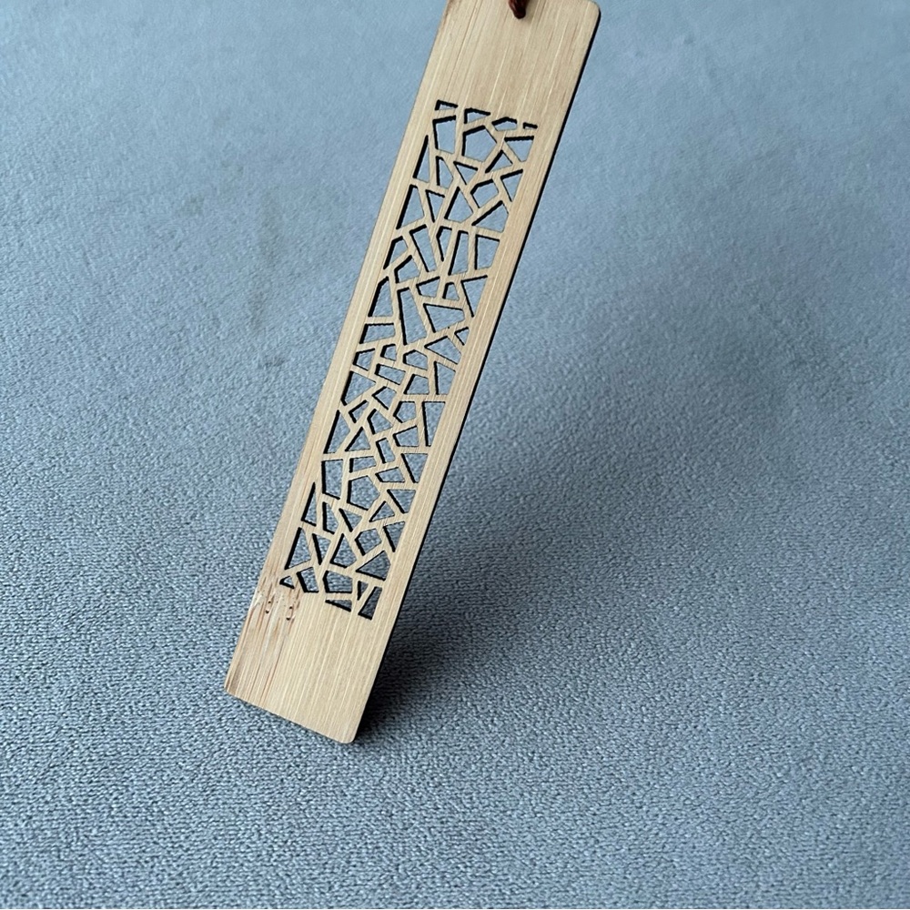 Wooden Bookmark with Brown Tassel ~ Geometric Design Cutout ~ Brand New!